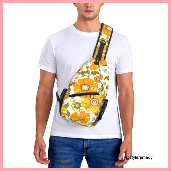 Retro Floral Sling Backpack Daypack Adjustable Strap 15.3\
